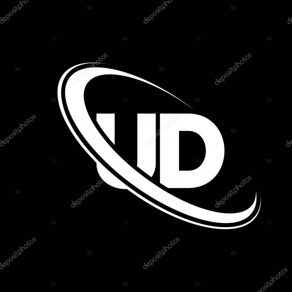 UD logo. U D design. White UD letter. UD/U D letter logo design. Initial letter UD linked circle uppercase monogram logo.