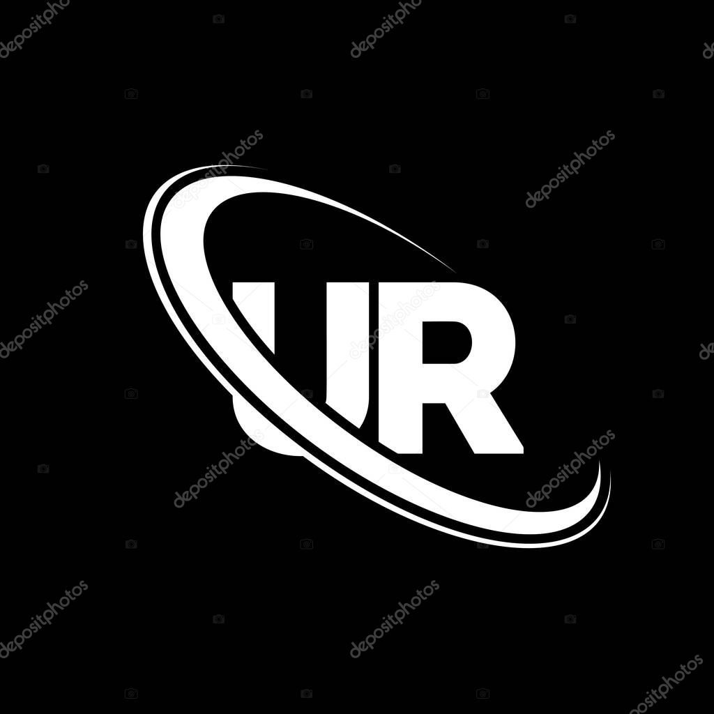 UR logo. U R design. White UR letter. UR/U R letter logo design. Initial letter UR linked circle uppercase monogram logo.