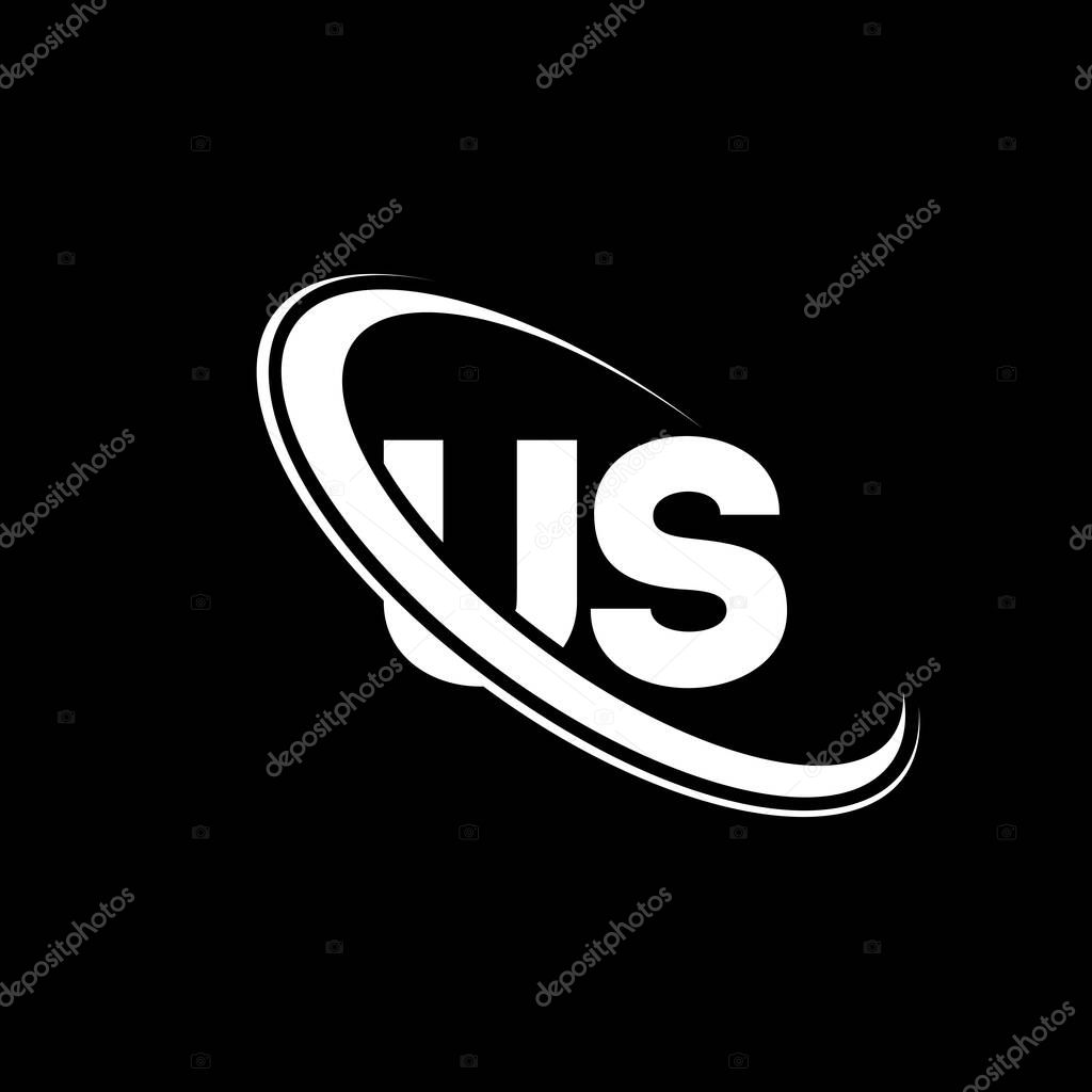US logo. U S design. White US letter. US/U S letter logo design. Initial letter US linked circle uppercase monogram logo.