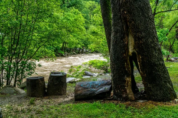 Wspaniała Broad River Która Płynie Przez Jezioro Przynęty Chimney Rock — Zdjęcie stockowe