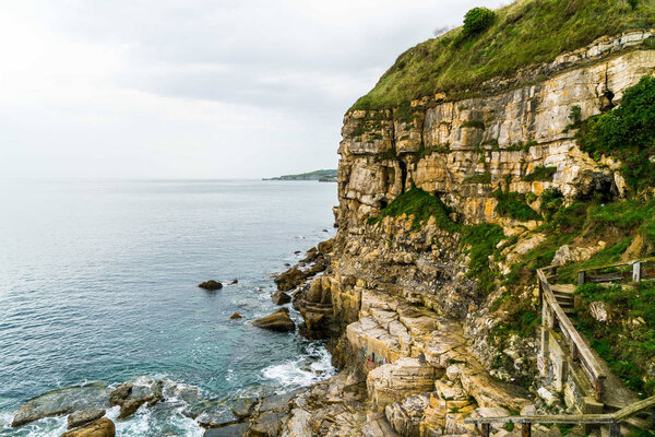 Some of the beautiful coastline of Gijon Spain on the Bay of Biscay in the province of Asturias.
