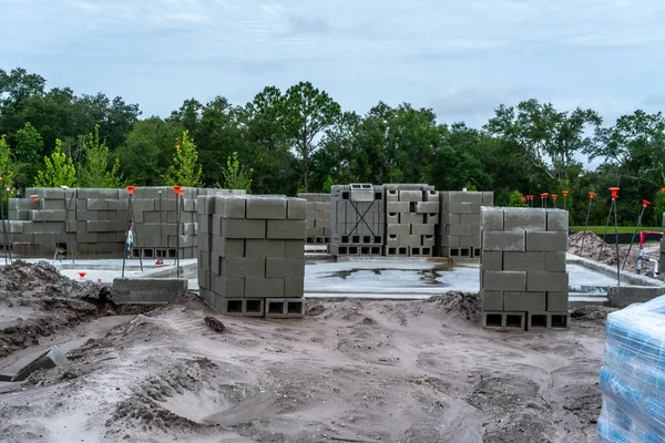 Ház Építése Nyugat Közép Florida Alapítványok Blokk Keretezés Elektromos Vízvezeték Stock Fotó