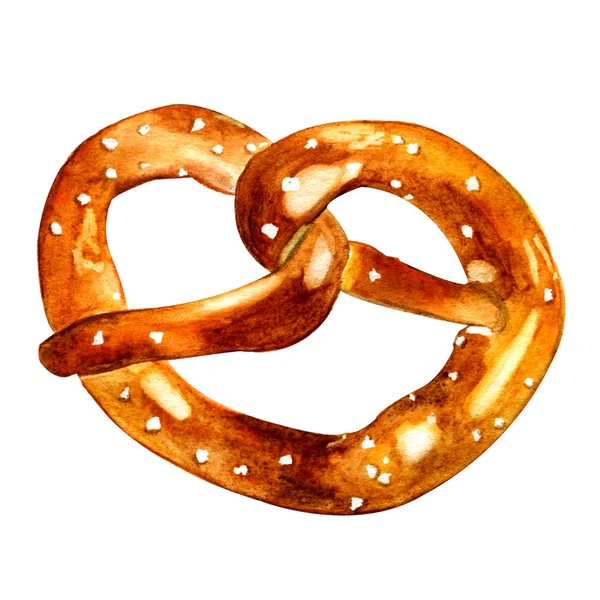 Ilustração Aquarela Desenho Manual Pretzel Sobre Fundo Branco — Fotografia de Stock