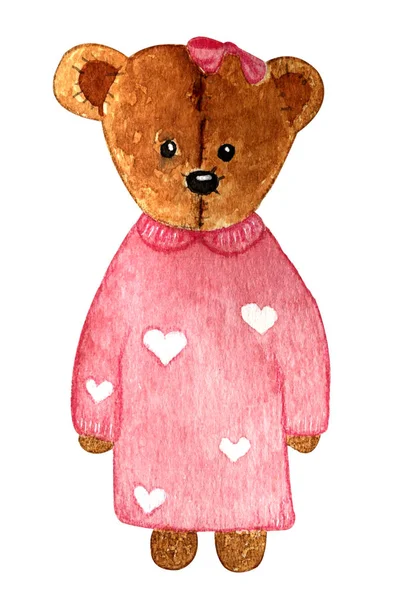 Акварель Ручной Рисунок Медвежонок Розовом Свитере — стоковое фото