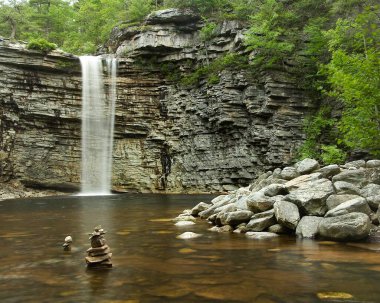 Gardiner, NY / USA - 05/29/20: a landscape view of the famous Awosting Falls and pool at Minnewaska State Park. clipart