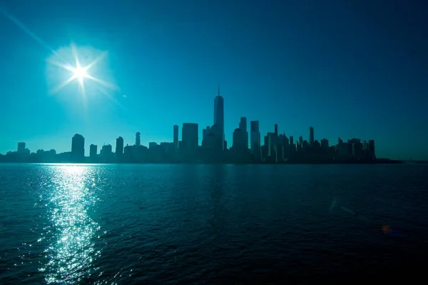 New York Usa Landscape Image Lower Manhattan Sunrise Reflections Skyline — стоковое фото