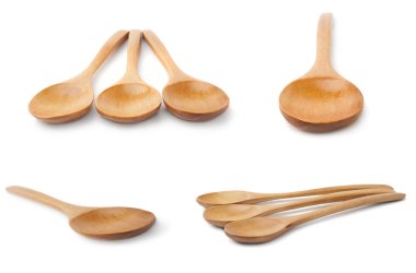 tahta kaşıklar, beyaz zemin üzerine izole kümesi