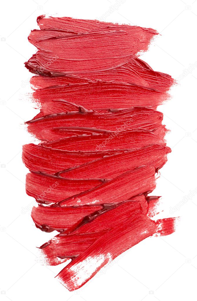close up of red lipstick texture isolated