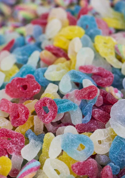 Assortiment Kleurrijke Gummy Snoepjes Markt Selectieve Aandacht — Stockfoto
