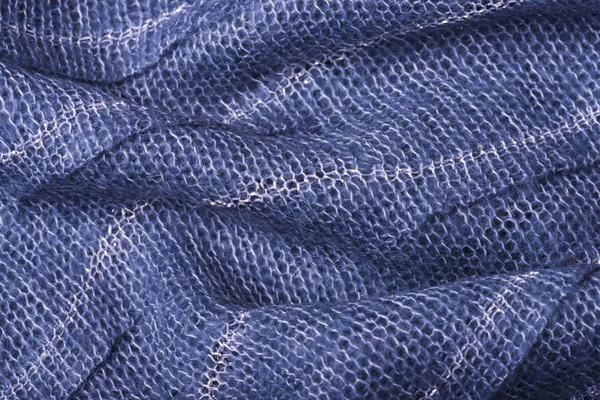 Blue Knitted Fabric Texture Close Can Used Background Selective Focus — Stock Photo, Image