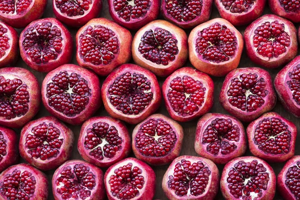 Many Pomegranate Cut Half Pomegranate Background Selective Focus — Stock Photo, Image