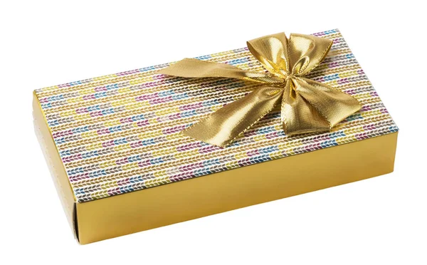 Geschenkdoos Met Gouden Lint Strik Witte Achtergrond — Stockfoto