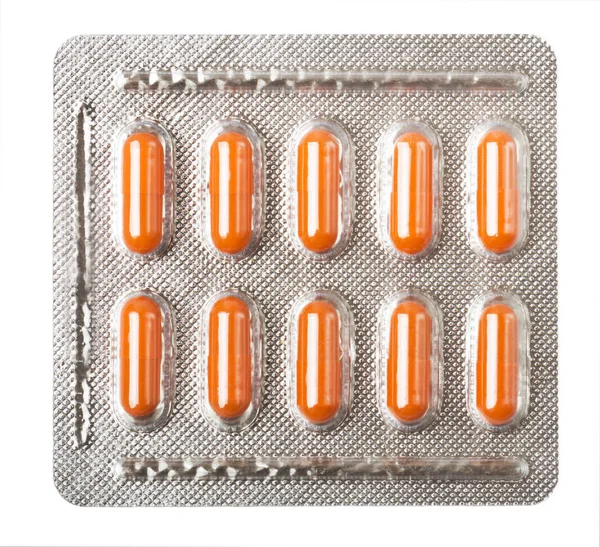 Orange Pills Pack Isolated White Background — Stock Photo, Image