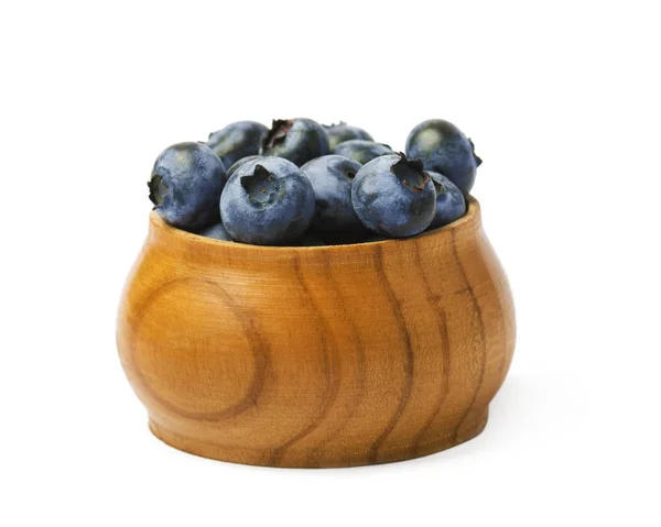 Fresh Organic Blueberries Wooden Bowl White Background — Stock Photo, Image