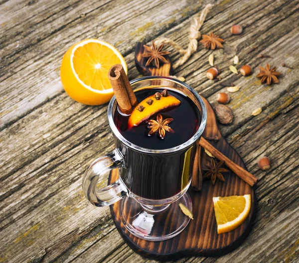 Christmas Mulled Wine Glass Cup Wooden Table — Stock Photo, Image