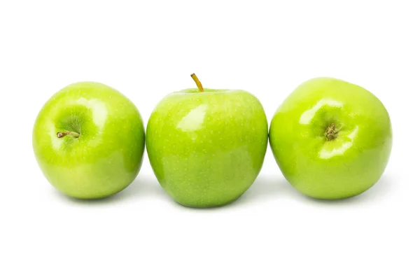 Trzy Zielone Jabłka Białym Tle — Zdjęcie stockowe