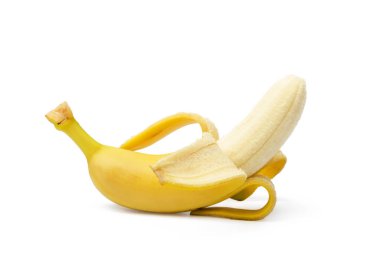 Beyaz arkaplanda izole edilmiş olgun muz