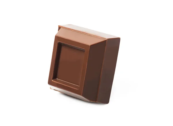 Chocolade Vierkant Stuk Geïsoleerd Witte Achtergrond — Stockfoto