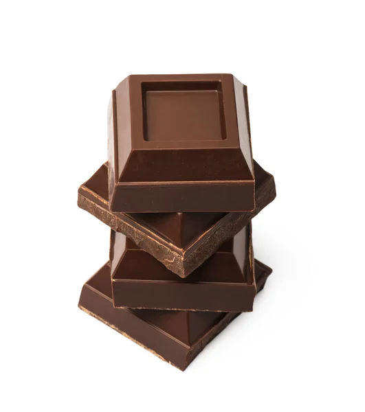 Donkere Chocolade Stukken Geïsoleerd Witte Achtergrond — Stockfoto