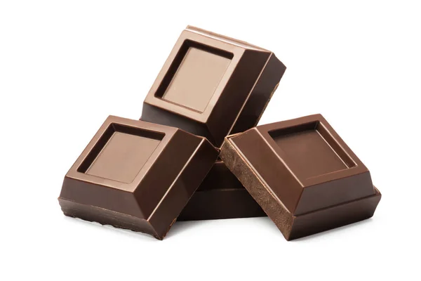 Piezas Chocolate Negro Aisladas Sobre Fondo Blanco —  Fotos de Stock