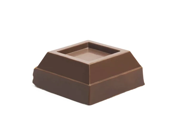 Pieza Cuadrada Chocolate Aislada Sobre Fondo Blanco — Foto de Stock
