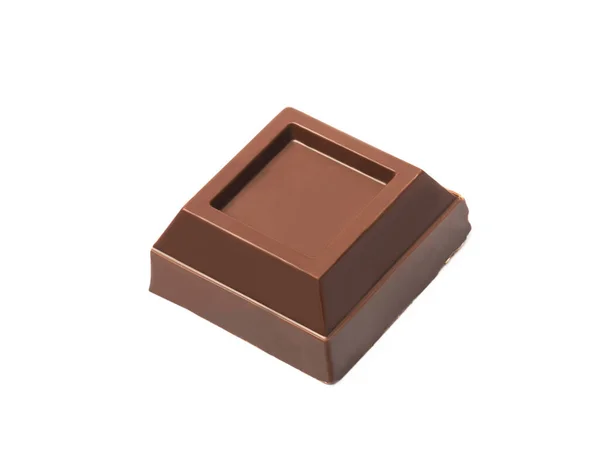 Chocolade Vierkant Stuk Geïsoleerd Witte Achtergrond — Stockfoto