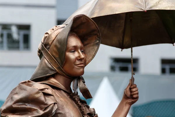 Moskva Ryssland Jun 2012 Levande Staty Flicka Klädd Stil Från Royaltyfria Stockbilder