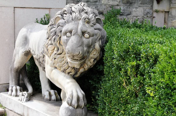 Marble Lion Ball Ancient Sculpture Park Peles Castle Sinaia Romania — Stock Photo, Image