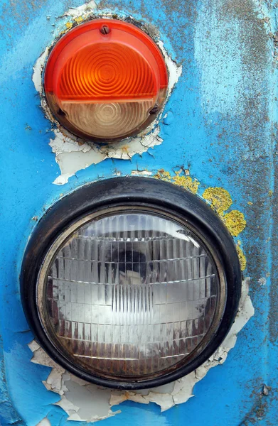 Headlights Old Blue Car Stock Picture