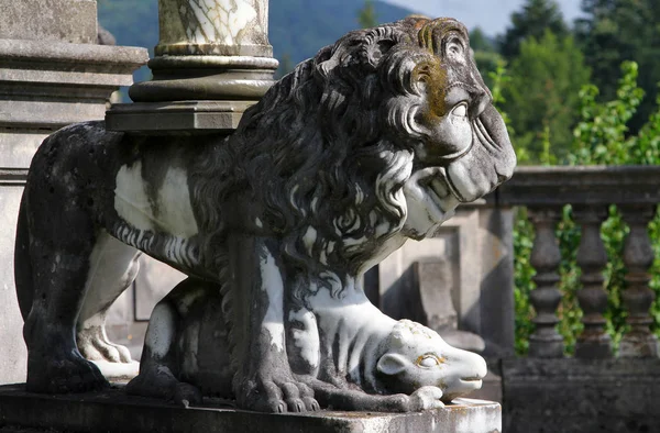 Marble Lion Ancient Sculpture Park Peles Castle Sinaia Romania — Stock Photo, Image