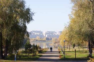 Nehir kenarındaki sonbahar bahçesi 