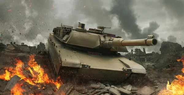Bir tank savaşın ortasında düşmanla çarpışır..