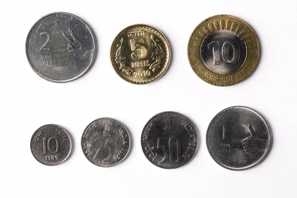 Ινδική Κέρματα Ρουπία Για Ένα Λευκό — Φωτογραφία Αρχείου