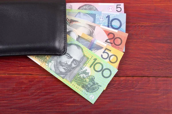 Australijskie Pieniądze Czarnym Portfelu — Zdjęcie stockowe