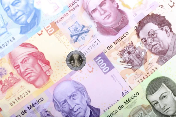 Moneda Peso Fondo Los Billetes Mexicanos — Foto de Stock