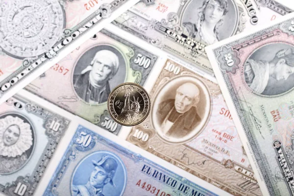 Mince Dolaru Pozadí Staré Mexické Bankovek — Stock fotografie