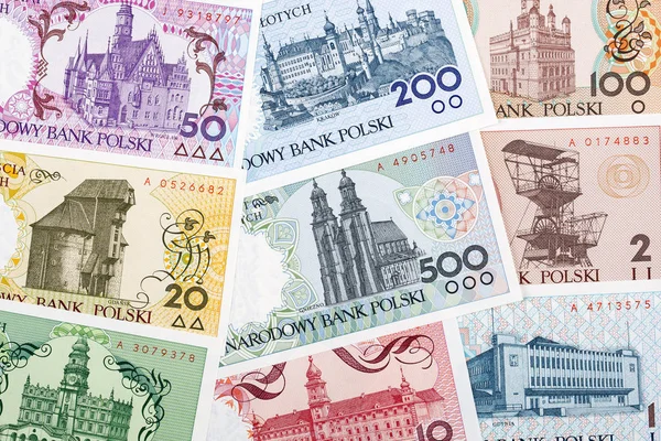Польские Деньги Польские Города Серии Фон — стоковое фото