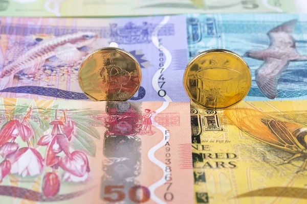 Fiji Dollar Munten Achtergrond Van Bankbiljetten — Stockfoto