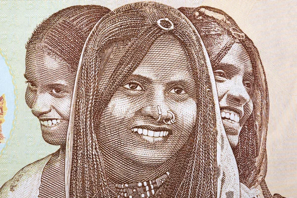 Triptichon Portrék Eritrea Nők Pénzből — Stock Fotó