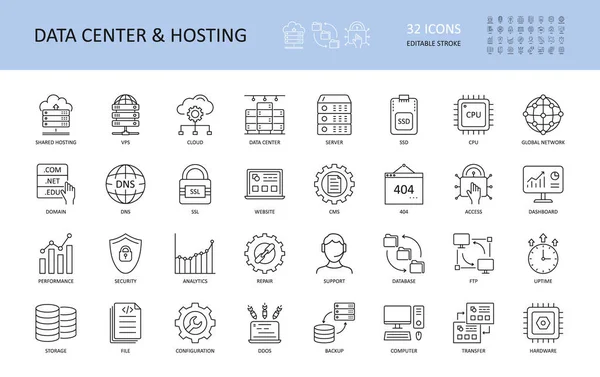 Vektör veri merkezi ve sunucu simgeleri. Düzenlenebilir Vuruş. Sunucu SPS SSD SSL DNS işlemcisini paylaşıyor. FTP veritabanı küresel ağ bulut paneli. 404 yüksek zamanlı performans güvenlik analizi onarımı