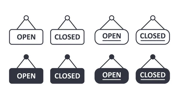 Open Gesloten Vectortekens Lineaire Pictogrammen Met Silhouet Vullen Bewerkbare Beroerte — Stockvector