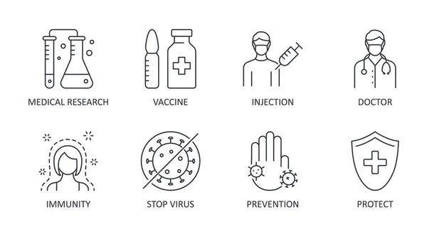 Icônes Vaccination Vectorielle Course Modifiable Les Scientifiques Fabriquent Vaccin Contre — Image vectorielle