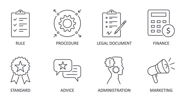 Iconos Guía Vectorial Derrame Cerebral Normas Procedimiento Administración Estándar Documento — Vector de stock