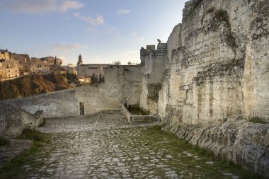 Eski Matera, Basilicata, İtalya 'nın mimarisi.