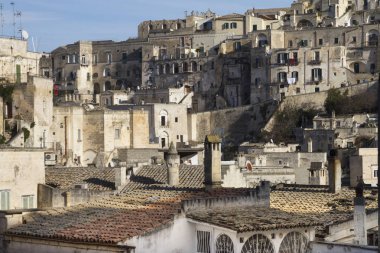 Eski Matera, Basilicata, İtalya 'nın mimarisi.