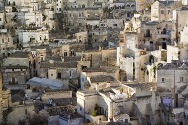 Eski Matera, Basilicata, İtalya 'nın mimarisi.