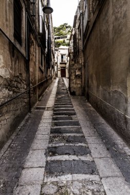 Taormina 'nın mimarisi - ünlü Akdeniz tatil köyü, Sicilya, İtalya.