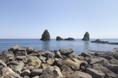 Taormina Denizi - ünlü Akdeniz tatil beldesi, Sicilya, İtalya.