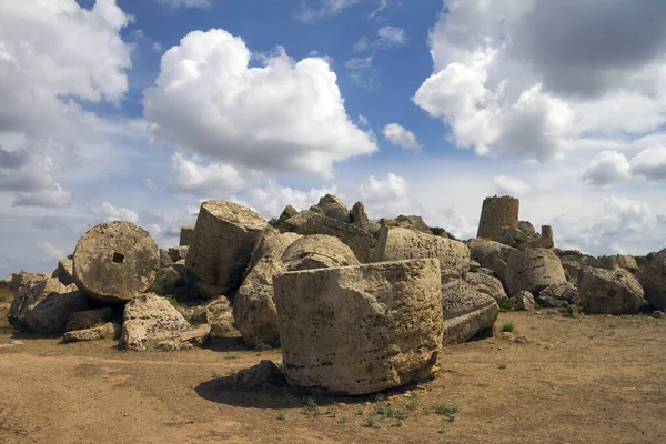 Antiguas Ruinas Del Templo Piedra Naturaleza Vista Desde Ciudad Segesta — Foto de Stock