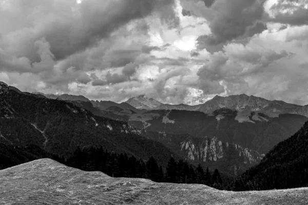 Landscape of Swiss Alps in summer in black and white